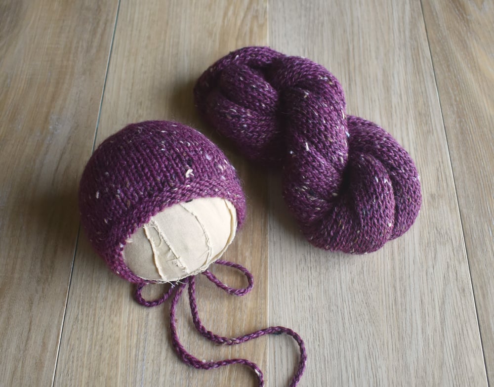 Image of Amethyst Tweed Knit Bonnet and Wrap