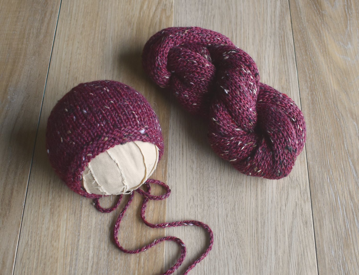 Image of Garnet Tweed Knit Bonnet and Wrap