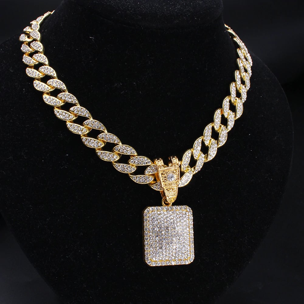 Image of ICED OUT CHAIN AND SQUARE CUSHION PENDANT