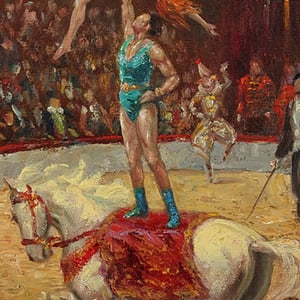 Image of 1940's, Oil Painting 'Circus,' ALLAN EGNELL (1884-1960)