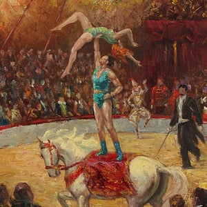 Image of 1940's, Oil Painting 'Circus,' ALLAN EGNELL (1884-1960)