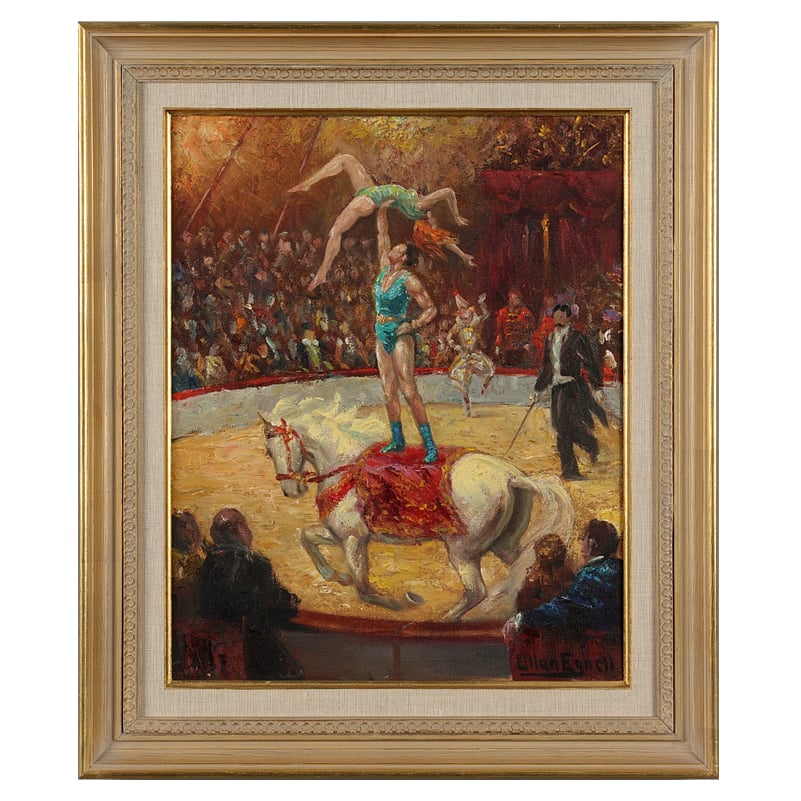 Image of 1940's, Oil Painting 'Circus,' ALLAN EGNELL (1884-1960)