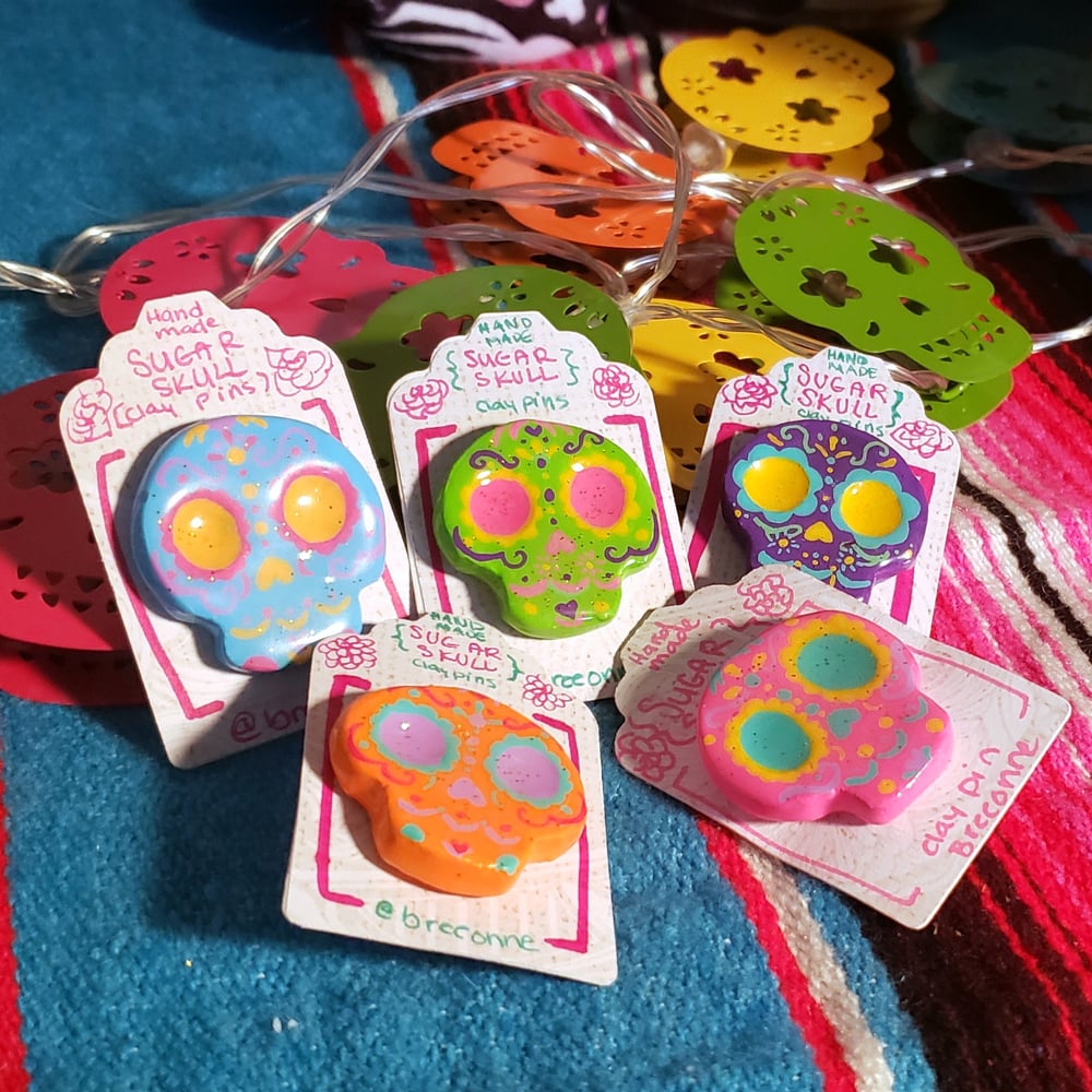 Image of 🏵 Sugar Skull Clay Pins 🏵 Calavera Pins 🏵