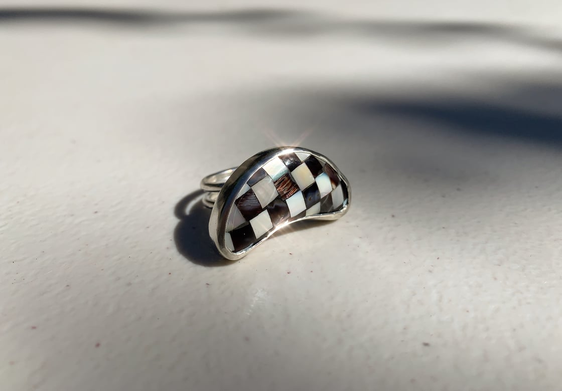Image of Checkerboard  Crescent Moon Ring