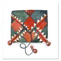 Image 1 of Aquarelle originale - "Enveloppe de kantha indienne" - 30x30 cm