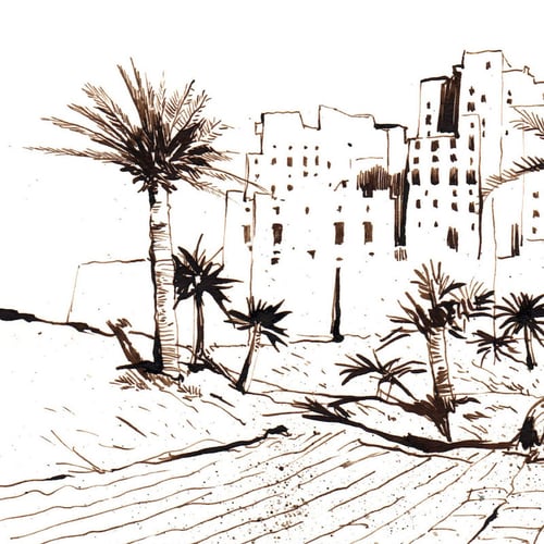 Image of Original Painting - "Vue de Shibam - Yémen" - 20x27,5 cm