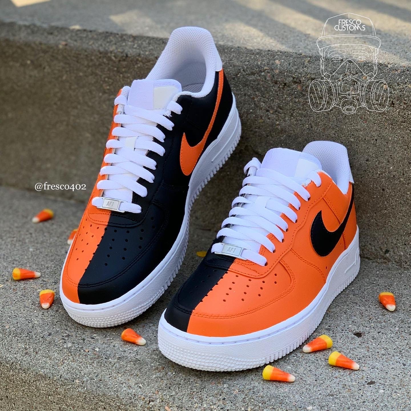 Custom AF1s Orange Black Fresco Customs