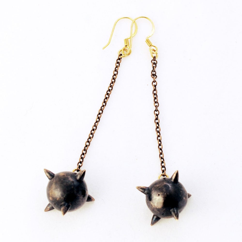 Oxidized Long Mace Earrings / Lillian Crowe