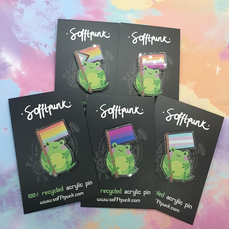 Frog Pride Flag 100% Recycled Acrylic Pin Image 3