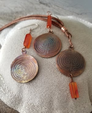 Labyrinth on Copper Necklace and Earrings 