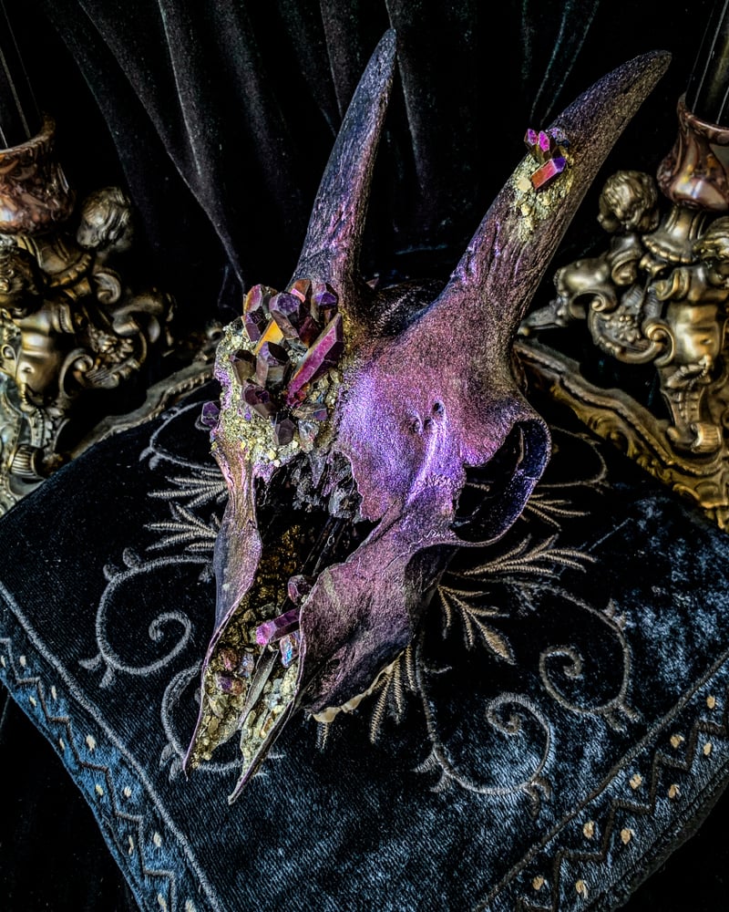 Image of Purple Gold Titanium Quartz & Chalcopyrite - Goat Skull