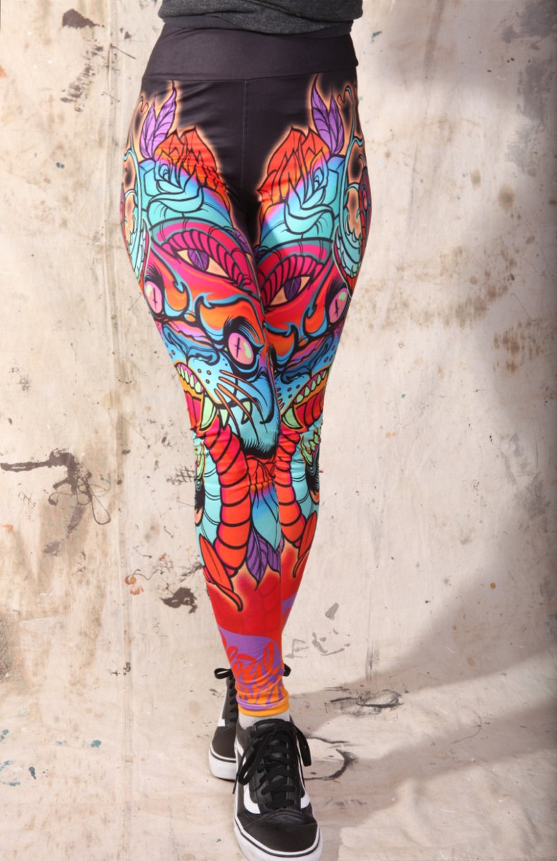 Slowdown Crazy Panther Snake and Roses Leggings