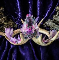 Image 1 of Purple Mica Butterfly Aura Quartz Clear Quartz  & Chalcopyrite - Antler Crown