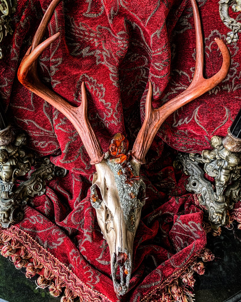 Image of Dyed Sienna Clear Quartz & Amber - Deer Skull