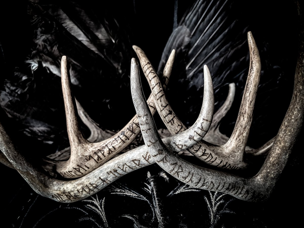 Matching Bride and Groom Viking Wedding Antler Crowns in Younger Futhark Ru...