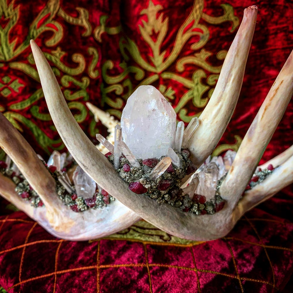 Image of Clear Quartz and Pink Tourmaline - Antler Crown 