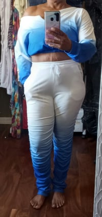 Image 2 of Sportswear  Dew Shoulder Gradient Blue Two piece pants Set