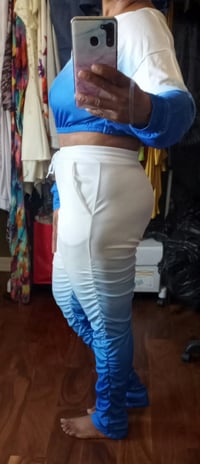 Image 3 of Sportswear  Dew Shoulder Gradient Blue Two piece pants Set