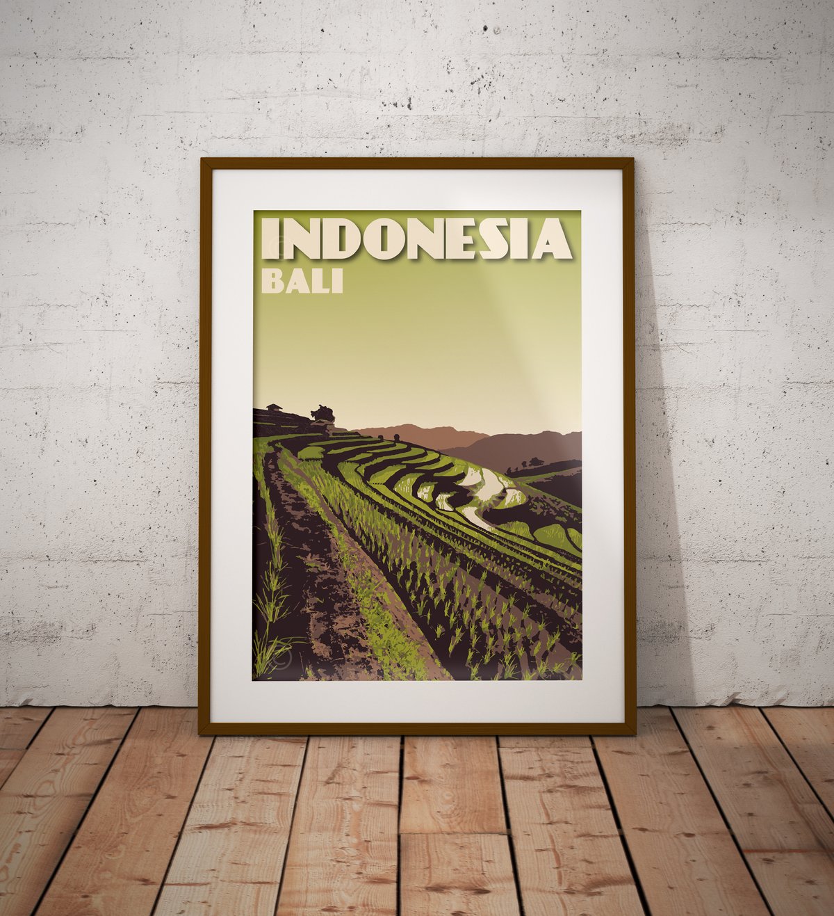 Image of Vintage poster Indonesia - Bali - Rice Terrace - Paddy field - Green - Fine Art Print