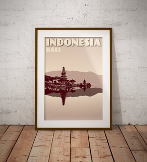 Image of Vintage poster Indonesia - Bali - Pura Ulun Danu Bratan - Clay - Fine Art Print