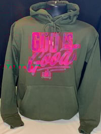 GOD IS GOOD - BLACK || PINK LETTERS - UNISEX HOODIE