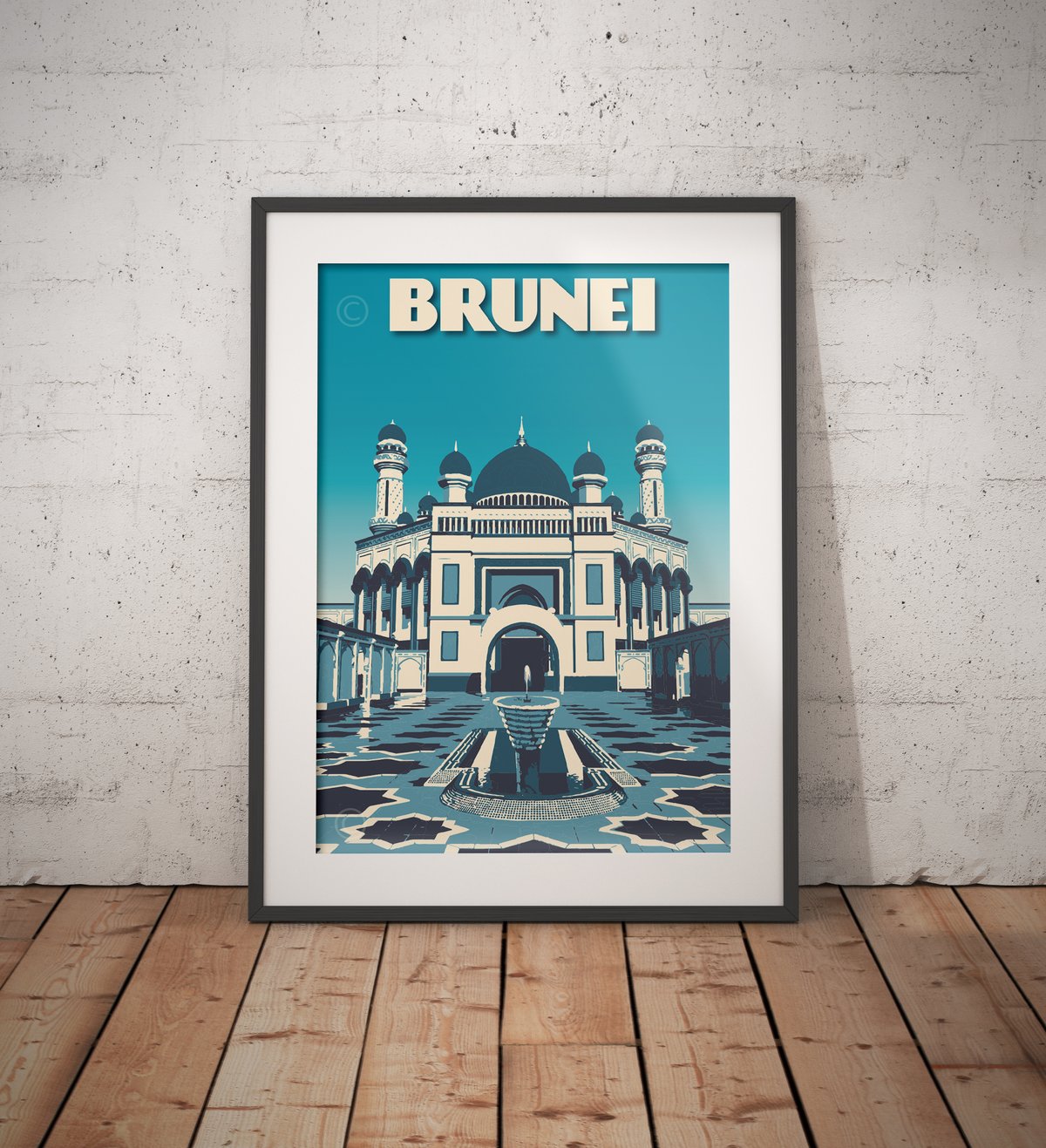 Image of Vintage poster Brunei - Jame' Asr Hassanil Bolkiah Mosque - Bandar Seri Begawan- Bl - Fine Art Print