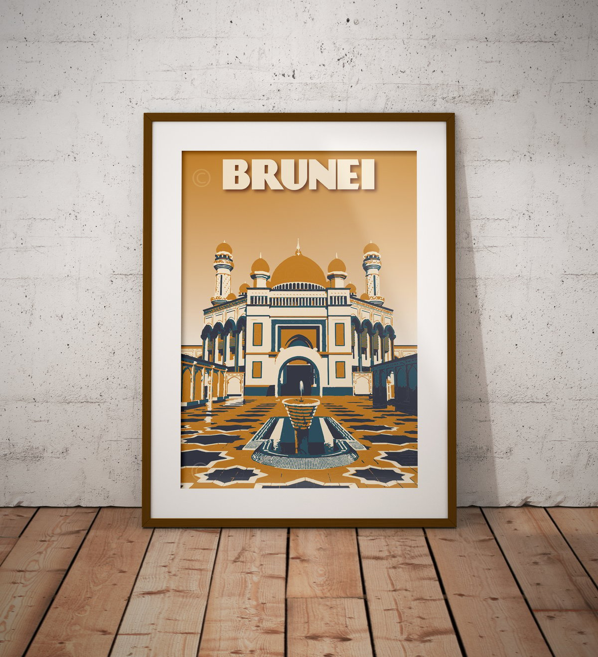 Image of Vintage poster Brunei - Jame' Asr Hassanil Bolkiah Mosque - Bandar Seri Begawan- Ye - Fine Art Print