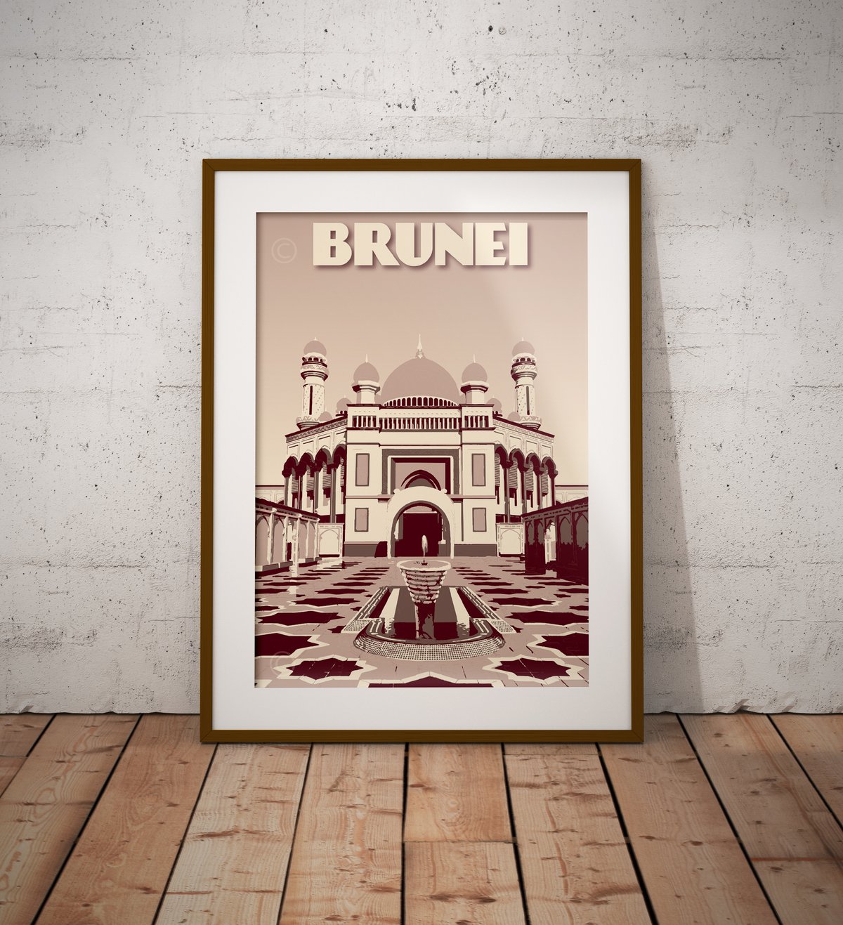 Image of Vintage poster Brunei - Jame' Asr Hassanil Bolkiah Mosque - Bandar Seri Begawan- Cl - Fine Art Print