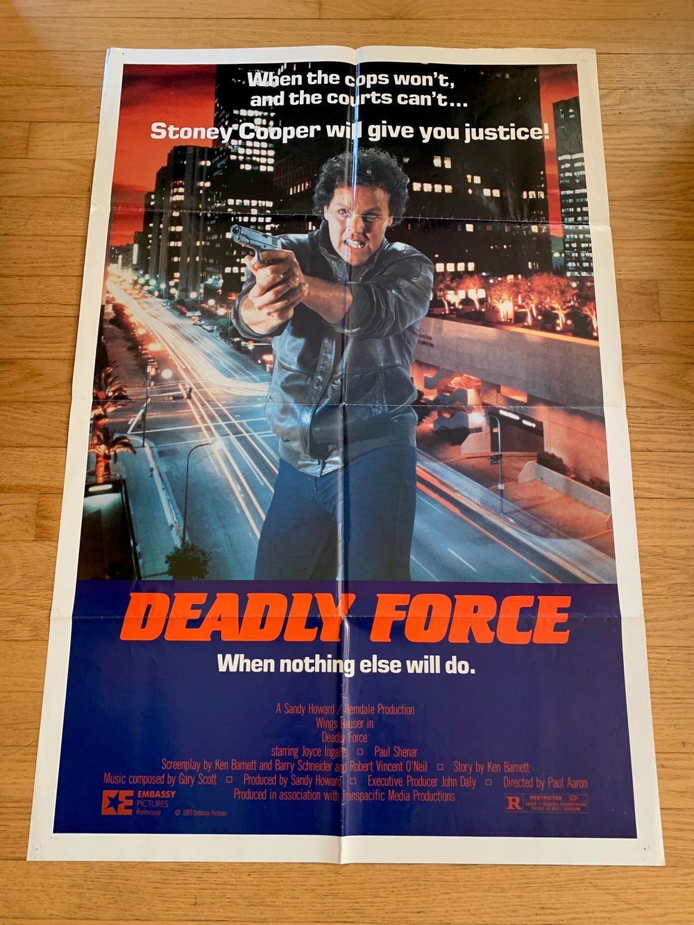 1983 DEADLY FORCE Original U.S. One Sheet Movie Poster