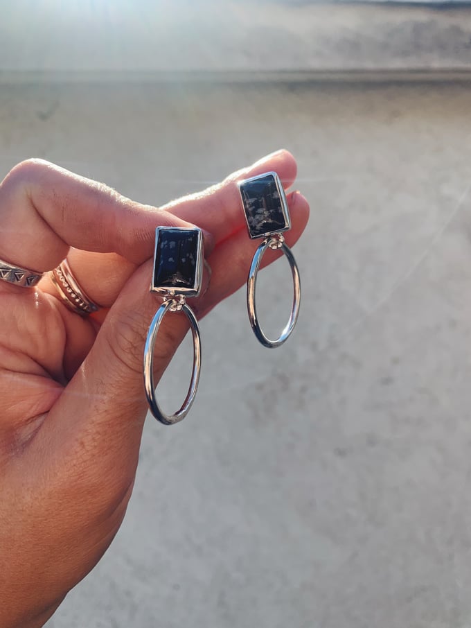 Image of Snowflake Obsidian Hoops