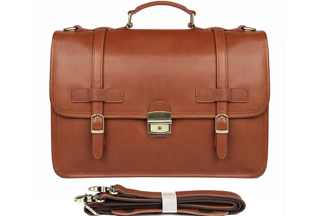 Mens Leather Laptop Briefcase Full Grain Leather Office Bag For
