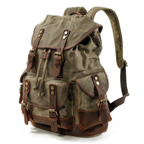 Image of Waxed Canvas Backpack Rucksack Hiking Travel Backpack MC9508