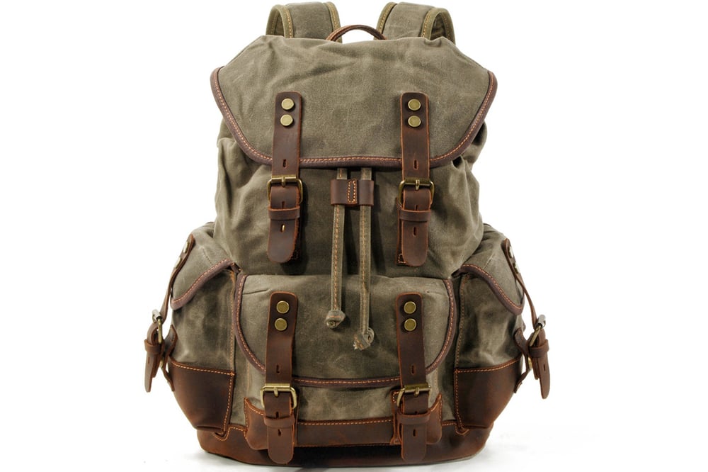 Image of Waxed Canvas Backpack Rucksack Hiking Travel Backpack MC9508
