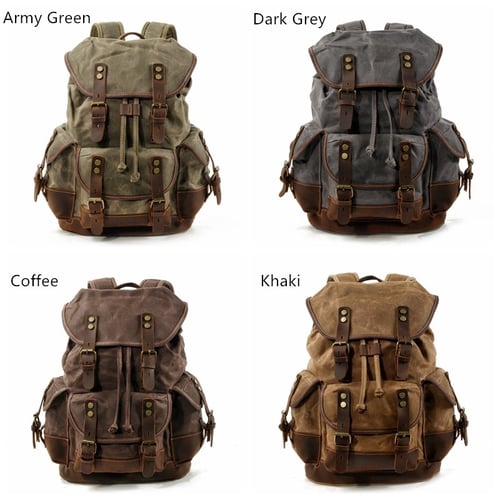 Image of Waxed Canvas Backpack Rucksack Hiking Travel Backpack MC9508