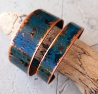 Two Copper Cuff Bracelets - Blue Patina - Handmade