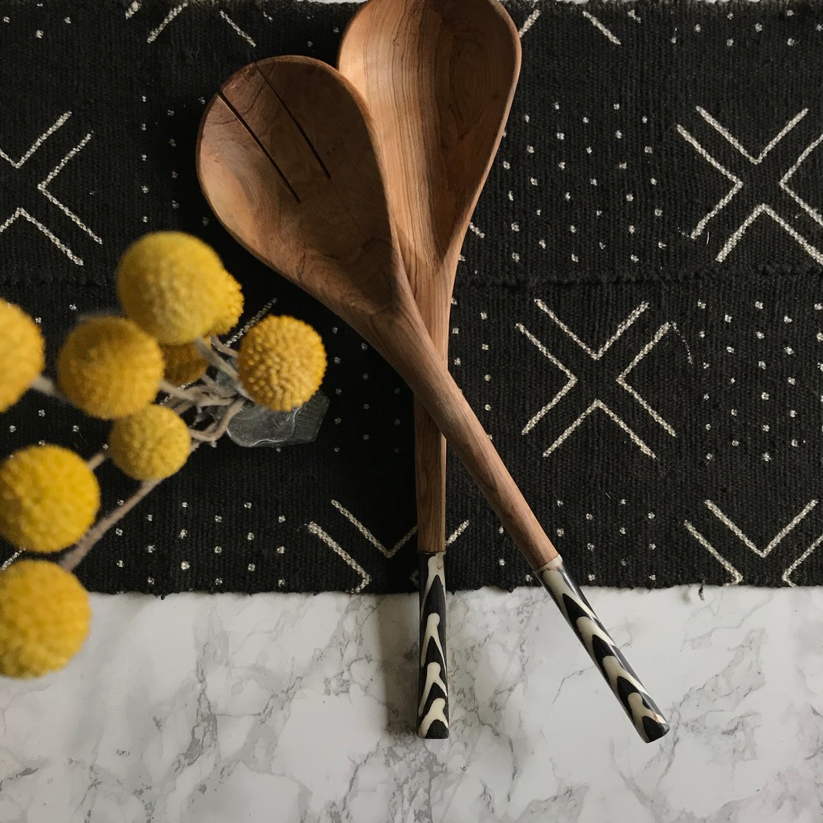 Image of Salad Servers: Olivewood and Bone Inlay - Black design