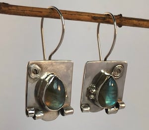 Labradorite Silver Earrings-Blue Flash