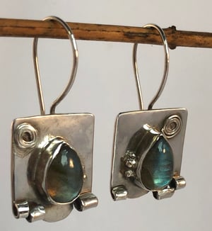 Labradorite Silver Earrings-Blue Flash