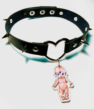 Image of Kewpie Black Faux Leather Heart Ring Choker