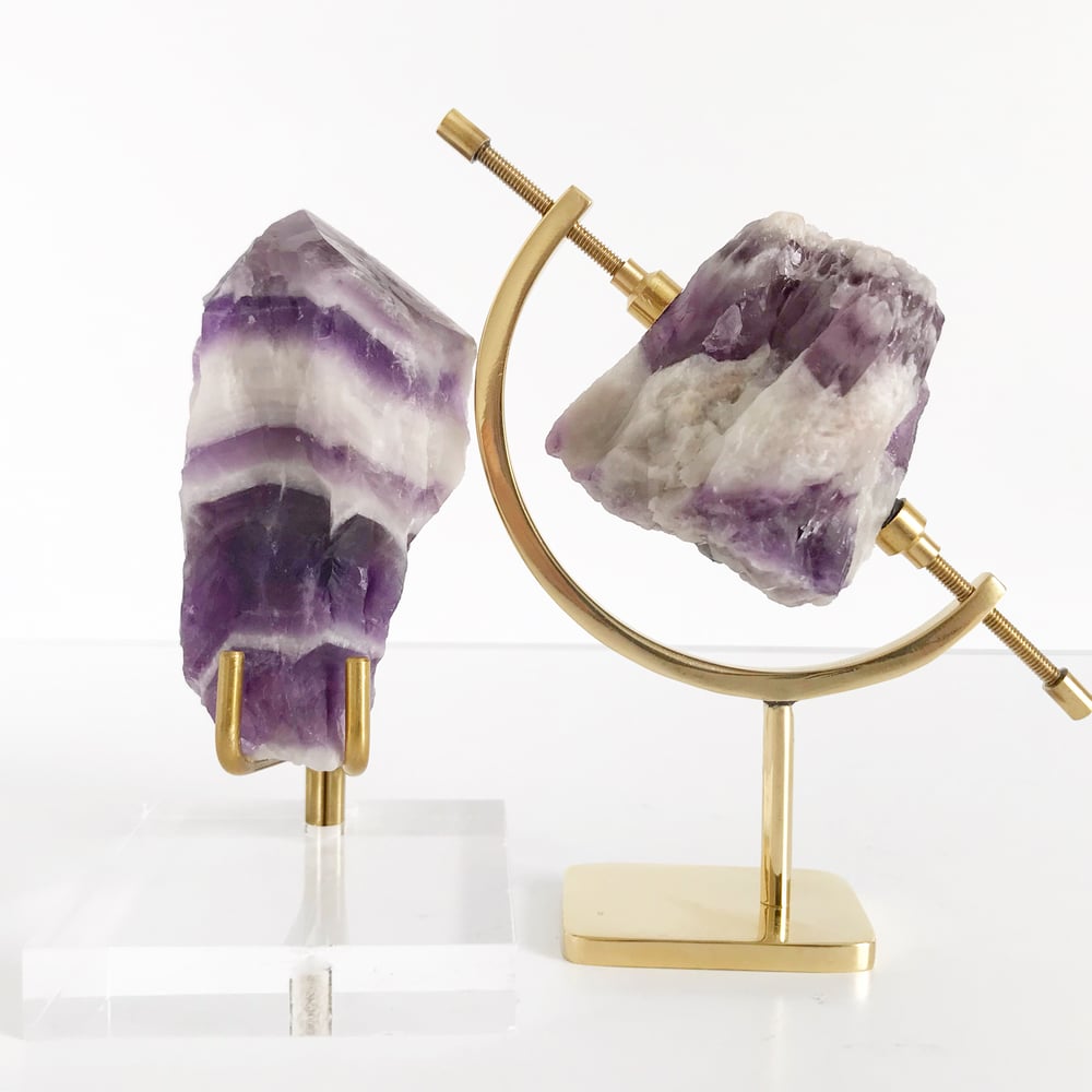 Image of Chevron Amethyst no.33 + Brass Arc Stand