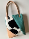 COLLAGE LEATHER TOTE - TURQUOISE
