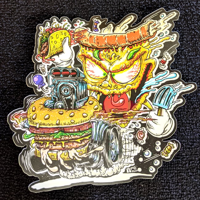 Junk Food Pizza Hot Rod Guy 3.5" Sticker