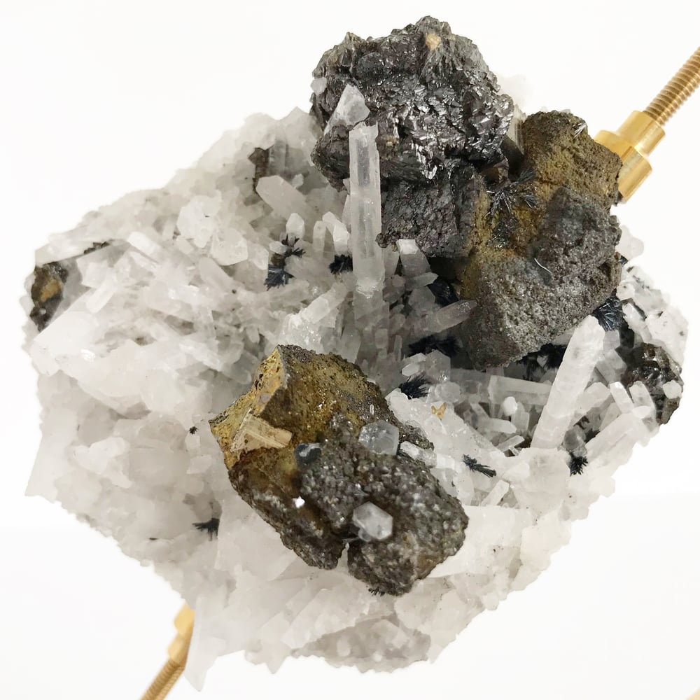 Image of Quartz/Galena/Chalcopyrite no.37 + Brass Arc Stand