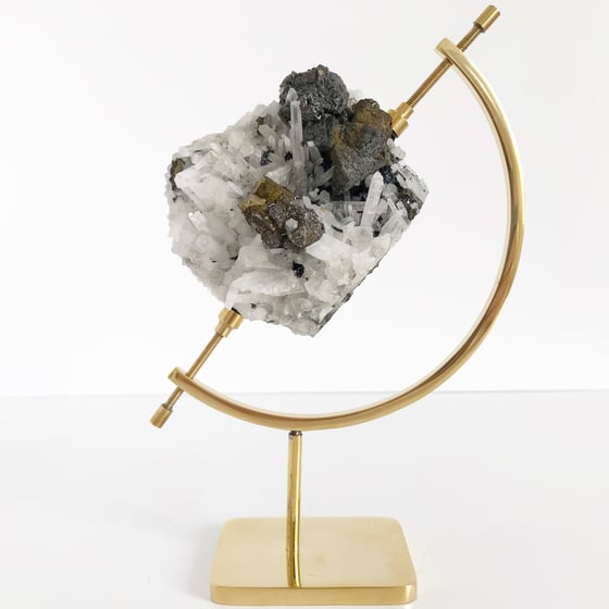 Image of Quartz/Galena/Chalcopyrite no.37 + Brass Arc Stand