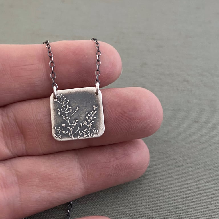 Sterling Silver Square Prairie Flower Necklace Image 3