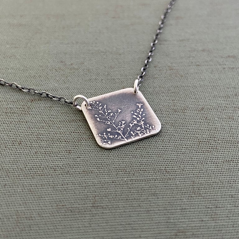 Sterling Silver Square Prairie Flower Necklace Image 2
