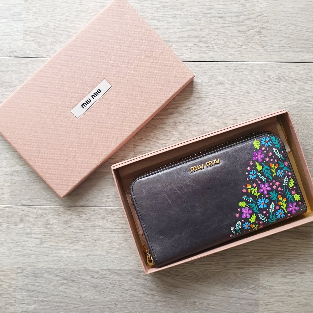 Hand Painted Miu Miu Zip Around Wallet