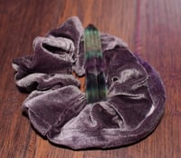 Image 1 of Stormy Crystal Stash Scrunchie with Rainbow Flourite