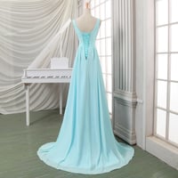 Image 2 of Elegant Blue Beaded Straps Chiffon Long Party Dress, Blue Prom Dress
