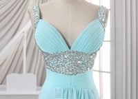Image 3 of Elegant Blue Beaded Straps Chiffon Long Party Dress, Blue Prom Dress